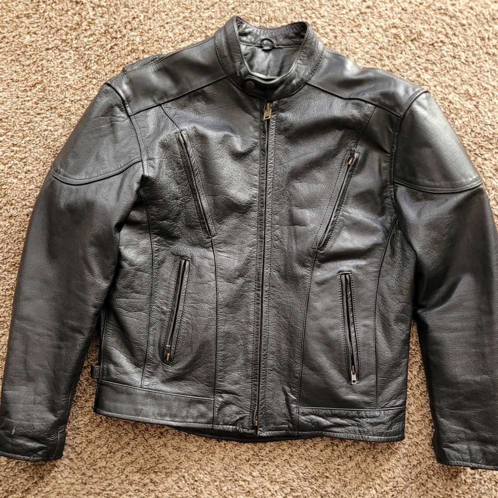 Men's Black Leather Riding Jacket Sz. 44 Motorcycle Attire